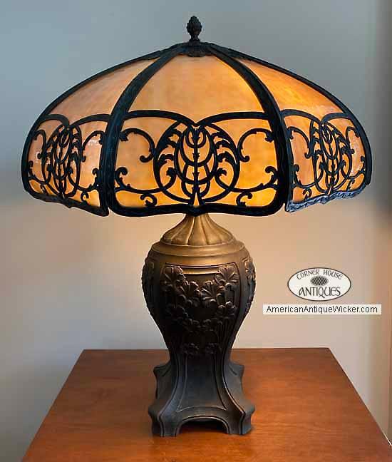 antique panel glass lamp